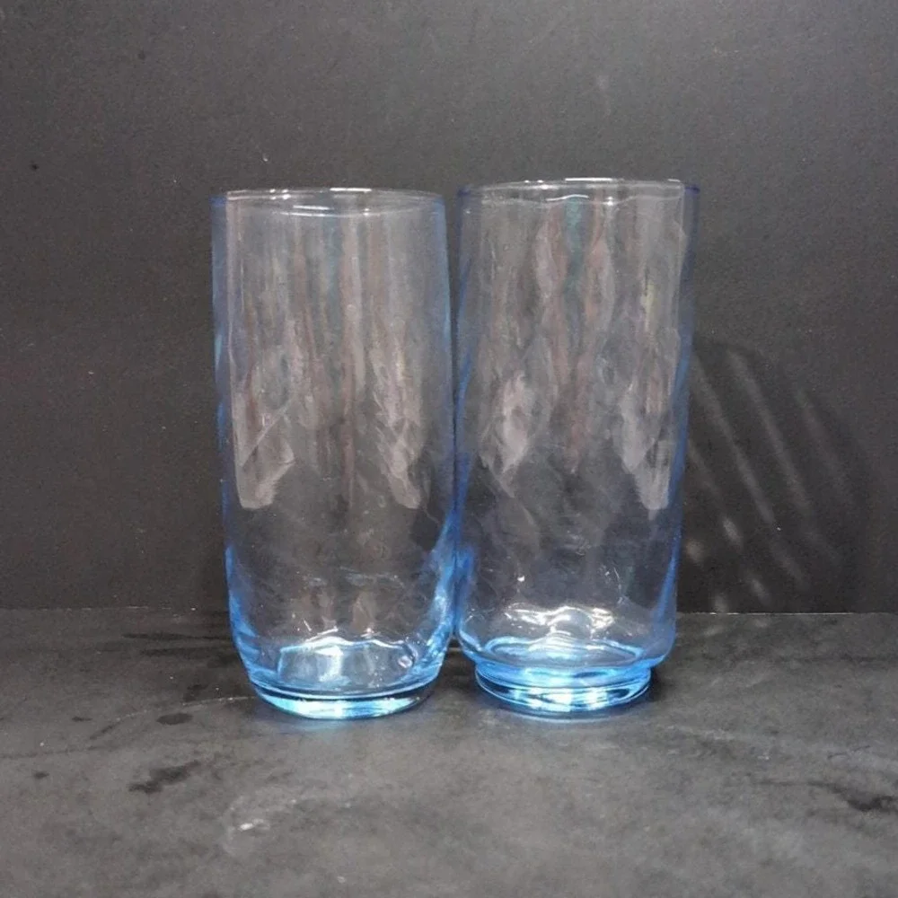 Libbey Optic Swirl Blue Coolers,‎ Set of 2, Vintage 16oz Tumblers, Drinkware